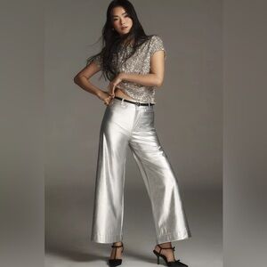 NWT Maeve Metallic Faux Leather Ettie High-Rise Crop Wide-Leg Pant PETITE ONLY 🟠